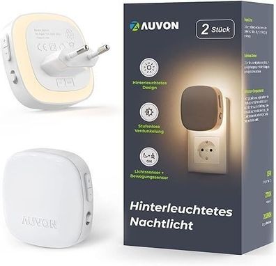 AUVON Nachtlicht Steckdose LED, 2er Set, Bewegungs- & Dämmerungssensor, dimmbar