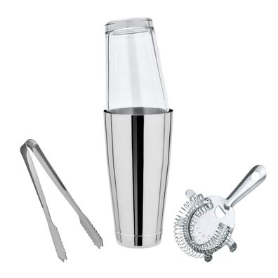 Boston Shaker, Set Klein - Cocktail Shaker mit Mixing Glas, Sieb Eiswürfelzange