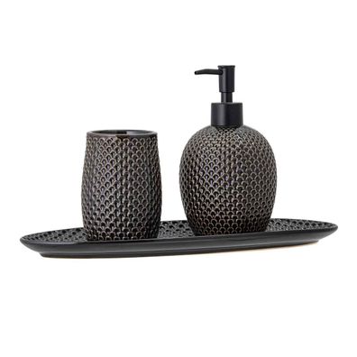 Bloomingville 82049295 Seifenspender-Set Hrin, Grau, Steingut