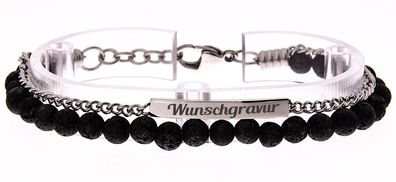 Armband Edelstahl Lavastein mit Gravur