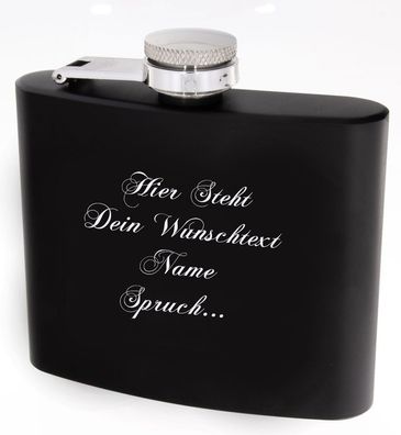 Flachmann 5 OZ schwarz mit Textgravur
