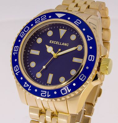 Herrenuhr Excellanc goldfarben blaue Lünette
