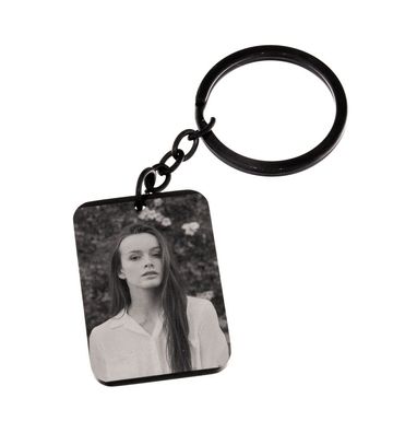 Schlüsselanhänger schwarz 26x38mm mit Fotogravur