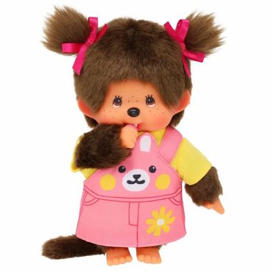 Mädchen im Häschen-Kleid mit Zöpfen | 20 cm Monchhichi Puppe | Fashion