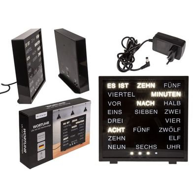 Uhr mit deutscher Wort-Anzeige, ca. 16,5 x 16,5 cm, aus Kunststoff,