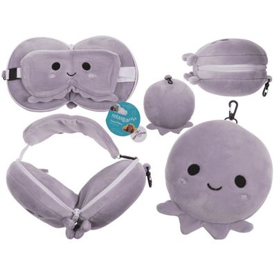 Kinder Plüsch-Reisekissen mit Augenmaske Oktopus 15,5 x 14,5 x 10,5 cm