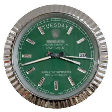 Wanduhr Rolex Day-Date Grün Fluted Bezel Stahl Oyster Perpetual 34cm Uhr Luxusuhr