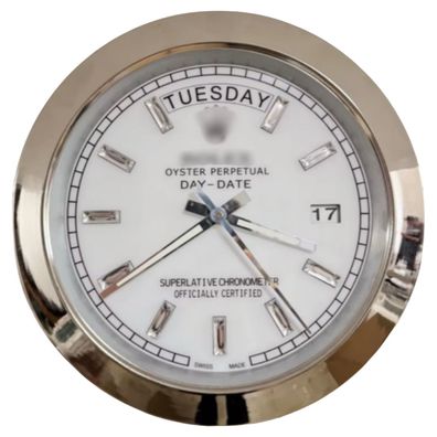 Wanduhr Rolex Day-Date Weiß Smooth Bezel Oyster Perpetual 34cm Moderne Luxusuhr