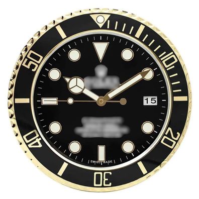 Wanduhr Rolex Submariner Schwarz Gold Oyster Perpetual 34cm Moderne Luxusuhr