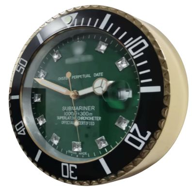 Wanduhr Rolex Submariner Schwarz Grün Diamant Gold Oyster Perpetual 34cm Luxusuhr