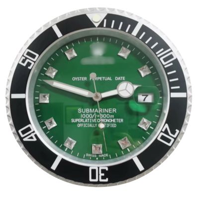 Wanduhr Rolex Submariner Schwarz Grün Diamant Stahl Oyster Perpetual 34cm Luxusuhr