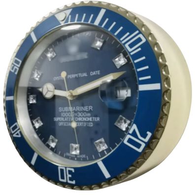 Wanduhr Rolex Submariner Smurf Blau Gold Diamond Oyster Perpetual 34cm Luxusuhr