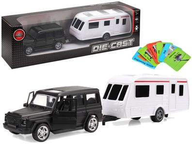 Satz von Fahrzeugen Jeep Schwarz Camper Trailer Metallelemente