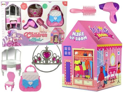 Prinzessinnenzelt für Kinder, Schönheitssalon, rosa Accessoires, Krone
