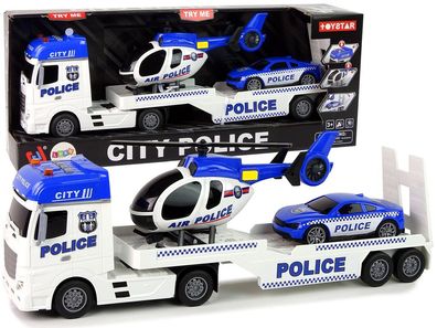 Polizeiauto-Transporter-Kit, Hubschrauber, Ton, Licht