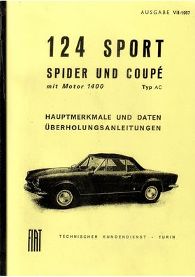 Reparaturanleitung Fiat 124 Sport, Hauptmerkmale Daten Überholungsanleitungen
