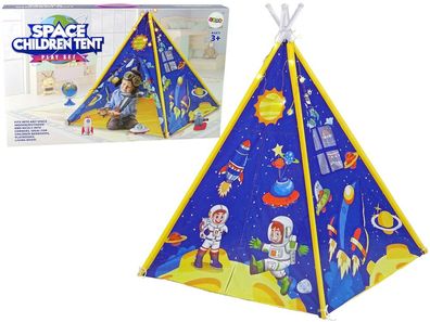 Zelt für Kinder Lichteffekte Weltraum Raketen Sterne Blau