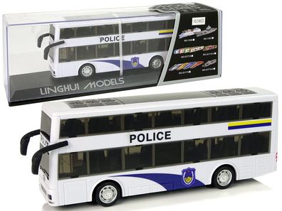 Weißer Doppeldecker-Polizeibus mit Pull-Down-Sound