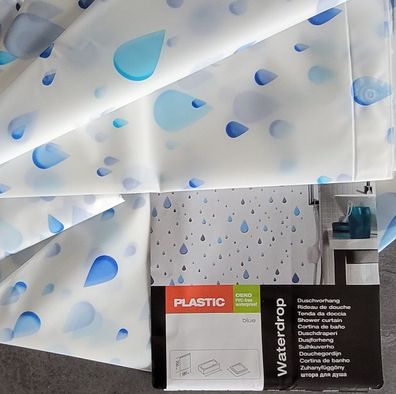 Waterdrop Blue/ Blau 100% PEVA Duschvorhang 180x200cm.. Reduziert