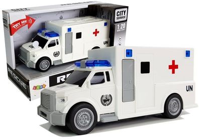 Auto Ambulanz mit Friktionsantrieb weiß 1:20 mit Sound