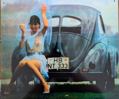 Blechschild VW Bretzel Käfer, Werbung, Volkswagen, Deko, Oldtimer
