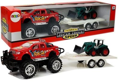 Fahrzeugset mit Reibungs-Geländewagen Rot und Bagger