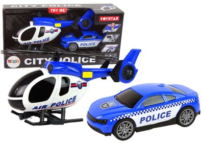 Hubschrauber Auto Polizei Fahrzeug Set Sound