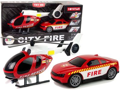 Hubschrauber Auto Feuerwehr Fahrzeug Set Sound