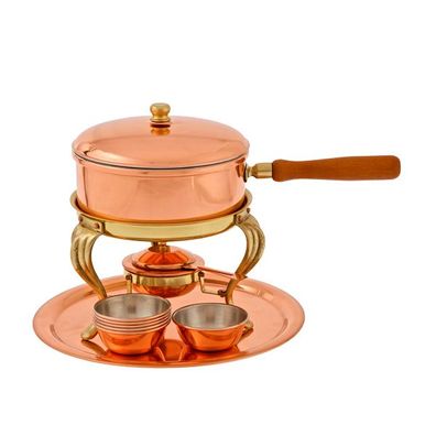 Vollständiges Fondue, Fonduetopf - aus Kupfer mit Zinnschicht hergestellt