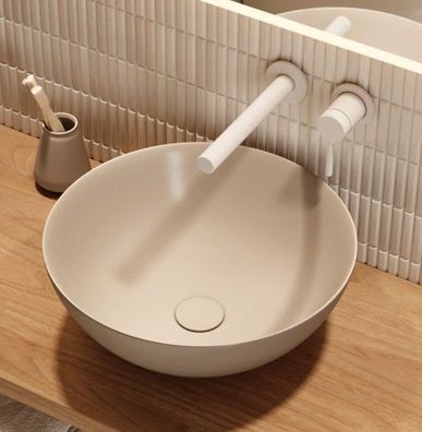 ECOLAM Waschbecken Luqa 40 cm rund cappucino matt Keramik Aufsatzwaschbecken Beige