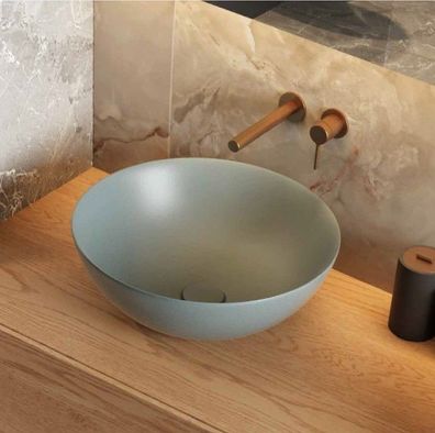 ECOLAM Waschbecken Luqa 40 cm rund blue mint matt Keramik Aufsatzwaschbecken Minzblau