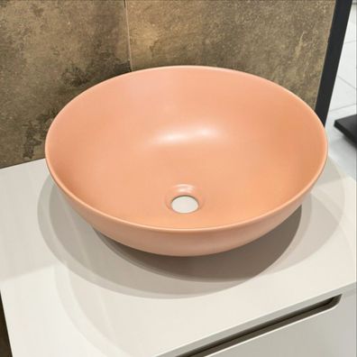 ECOLAM Waschbecken Luqa 40 cm rund terracotta matt Keramik Aufsatzwaschbecken orange