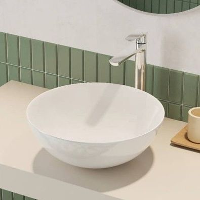 ECOLAM Waschbecken Luqa 40 cm rund weiß matt Keramik Aufsatzwaschbecken white