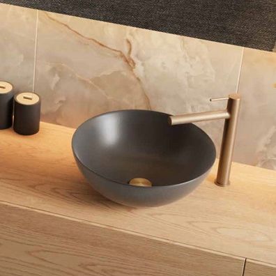 ECOLAM Waschbecken Luqa 40 cm rund Graphit matt Keramik Aufsatzwaschbecken Anthrazit