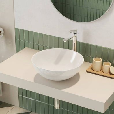 ECOLAM Waschbecken Luqa 40 cm rund weiß glänzend Keramik Aufsatzwaschbecken white