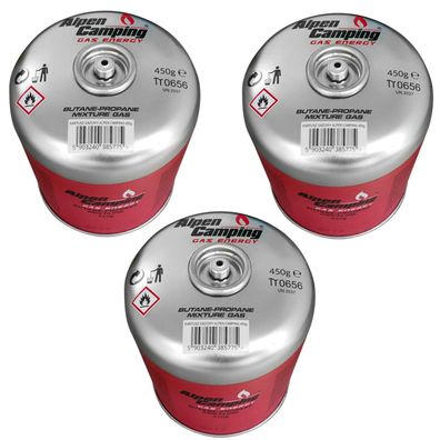 3x 450g Alpen Camping Gaskartusche für Kocher