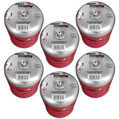 6x 450g Alpen Camping Gaskartusche für Kocher