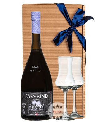 Fassbind Geschenk-Set Vieille Prune mit 2 Kelchgläsern (40 % vol., 0,7 Liter)