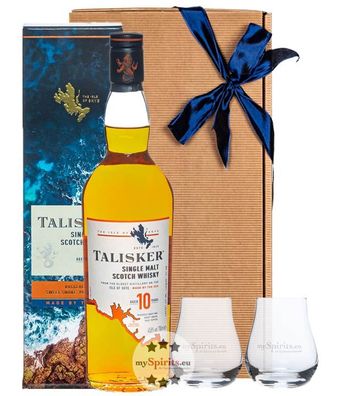 Geschenk-Set Talisker 10 Jahre Whisky & 2 Nosing-Gläser (45,8 % vol., 0,7 Liter)