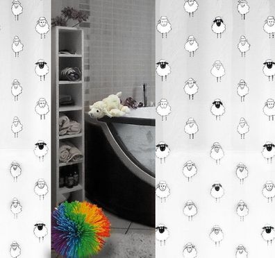 Spirella Lana Black Schaf Duschvorhang 180x200cm PEVA Schwarz Weiß Kindermotiv