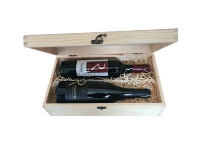 Geschenkset Holzbox mit Verschluss The Red Merlot und Grüner Veltliner Delicatius