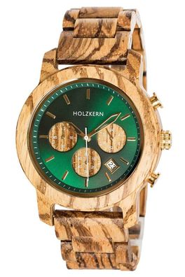 Holzkern Herrenuhr Chronograph Blätterdach Zebrano/Marmor