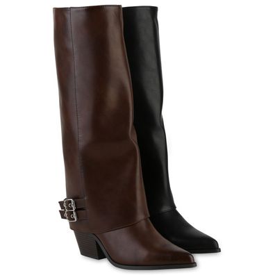 VAN HILL Damen Gefütterte Cowboystiefel Stiefel Spitze Schnallen Schuhe 841790