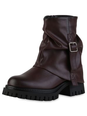 VAN HILL Damen Leicht Gefütterte Biker Boots Stiefeletten Schnallen Schuhe 841796