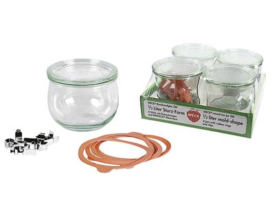 WECK Rundrandglas Tulpe 0,5 l 4er Tray mit Deckel 100mm, Ring und Klammern