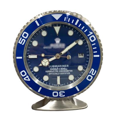 Tischuhr Rolex Submariner Date Blau Smurf Stahl 34cm Moderne Luxus Uhr