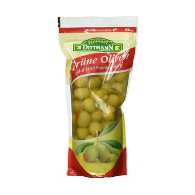 Dittmann Oliven gefüllt mit Paprikapaste ATG 250g Packung 485g