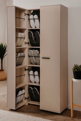 Schuhschrank in Samt 74 x 182 cm Flur Schrank klappbar bis 30 Paar Schuhe Logu