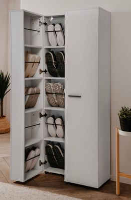 Schuhschrank in weiß 74 x 182 cm Flur Schrank klappbar bis 30 Paar Schuhe Logu