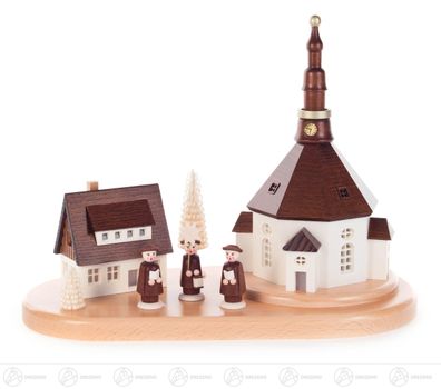 Seiffener Dorf und Kurrende auf Sockel, elektr. Innenbeleuchtung 28cmx21cmx15cm